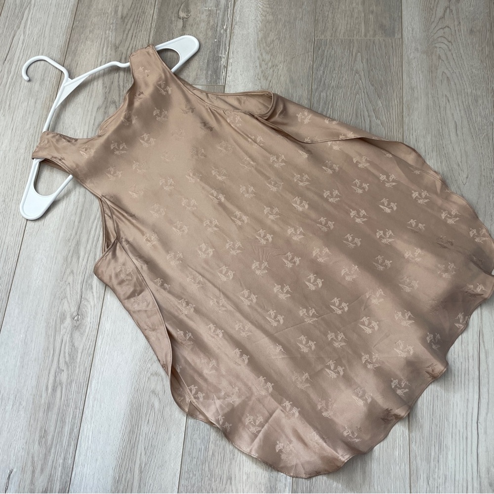 Billy Reid Blouse silk v neck printed sleeveless satin womens Tan (small) chic - Picture 5 of 6